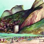 Estampa [ara a marca Blue Man. Ela mostra a faixa de areia da praia de Ipanema, onde nasceu a marca carioca. Em cada banhista presente, uma peça de coleções anteriores, ilustram essa imagem que se transformou em inúmeros produtos desta coleção que ficou ativa por dois anos